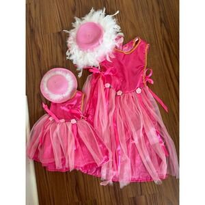 My Twinn doll matching pink dress set with feather hats, 6x and 23" doll set